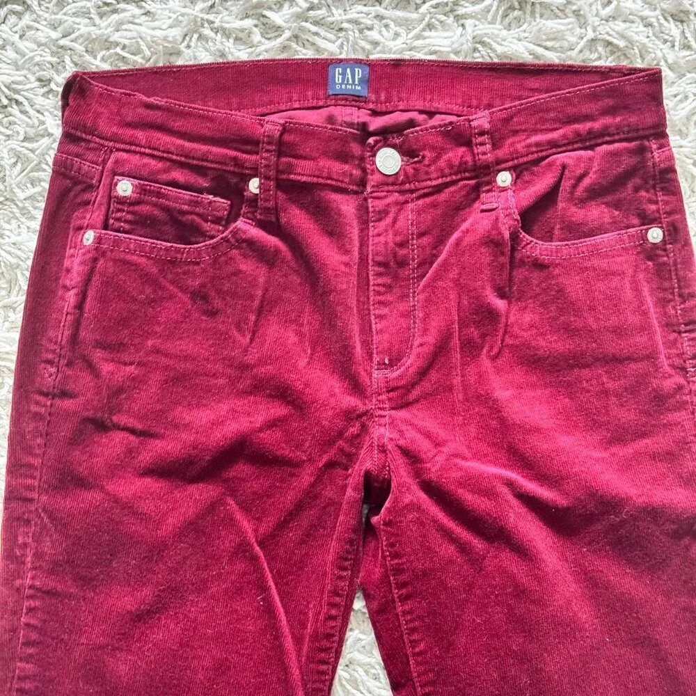 GAP Denim Corduroy Stretchy Low Rise Burgundy Pants - Size Small (fits like 4) - Picture 4 of 8